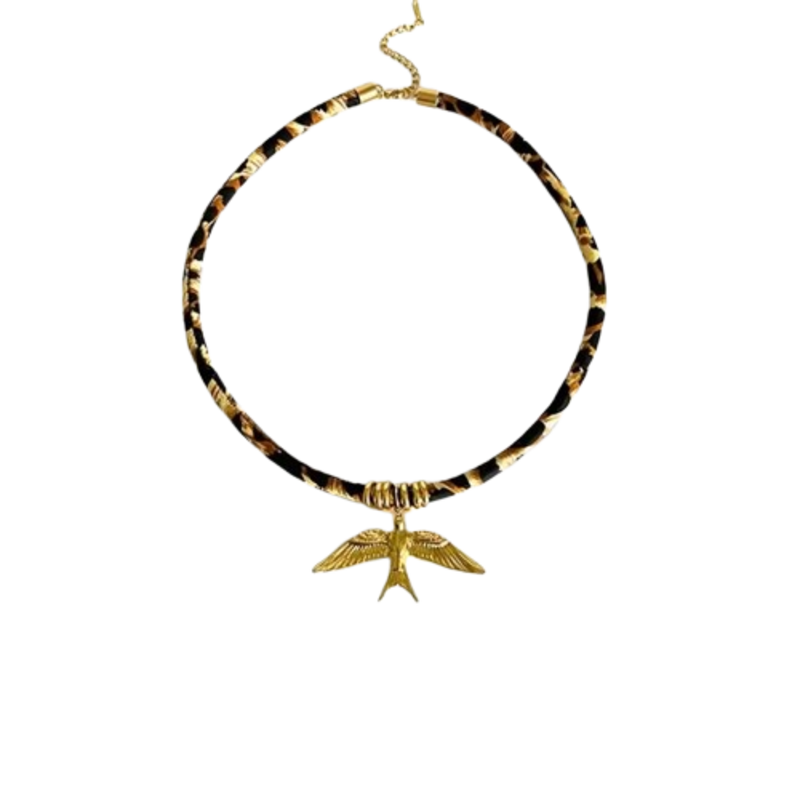Collar Dorado con Cordón Animal Print