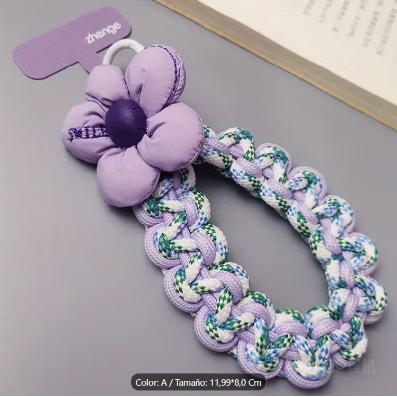 Correa para celular Lavender Bloom – trenzado con flor textil