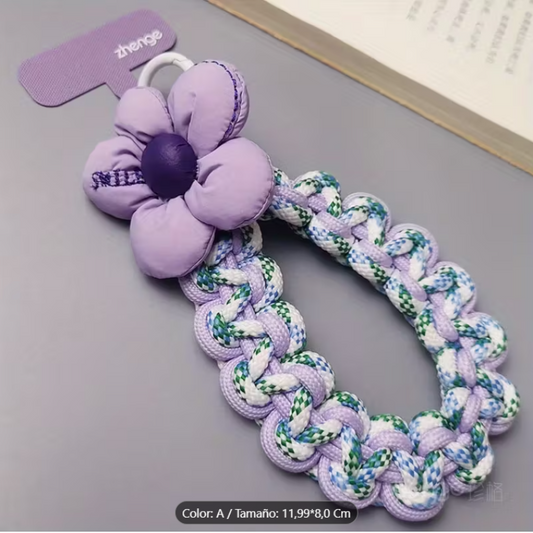Correa para celular Lavender Bloom – trenzado con flor textil