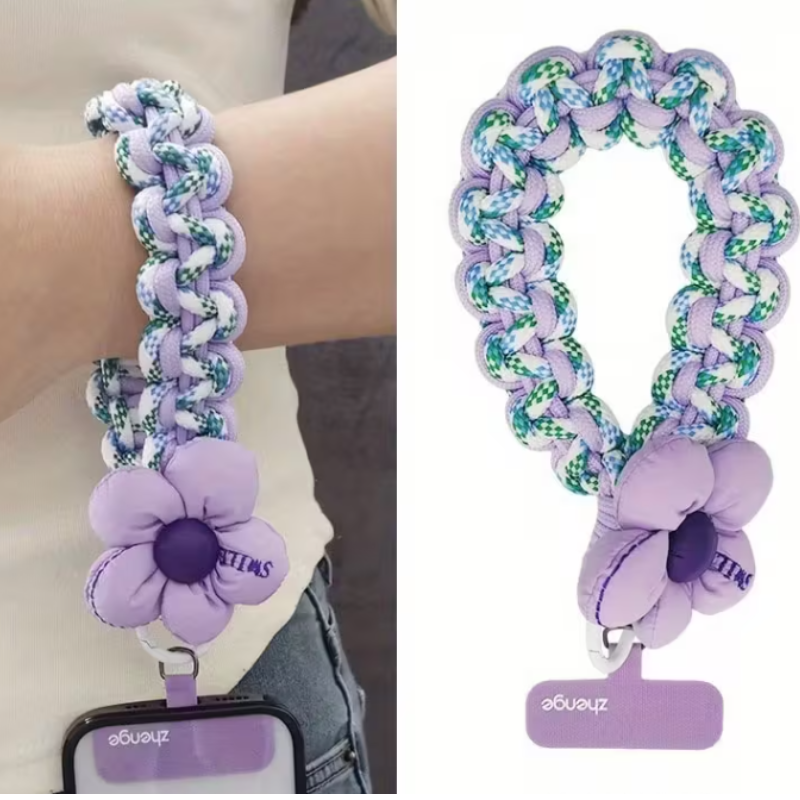Correa para celular Lavender Bloom – trenzado con flor textil