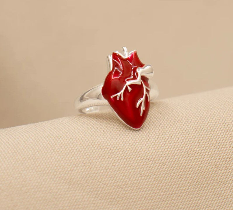 Anillo Corazón Anatómico con Baño en Plata