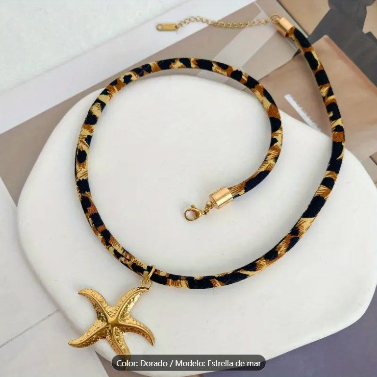 Collar Dorado con Cordón Animal Print