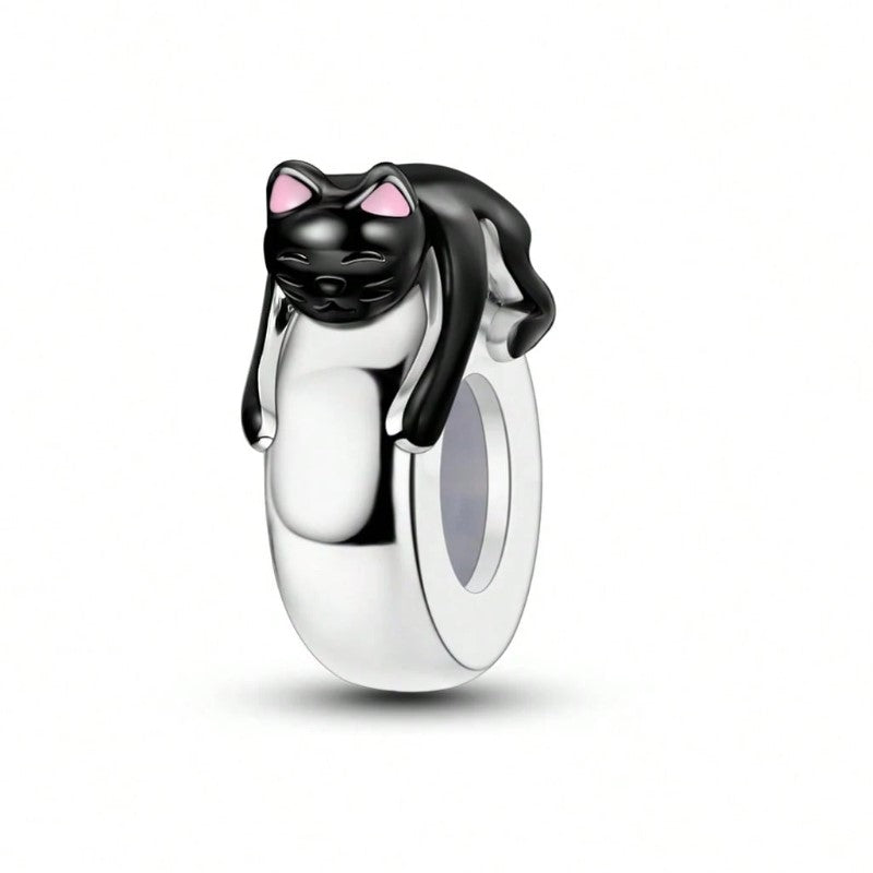 Charm Gato Negro Durmiente baño de Plata 925