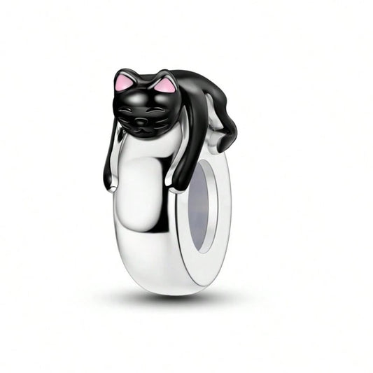 Charm Gato Negro Durmiente baño de Plata 925